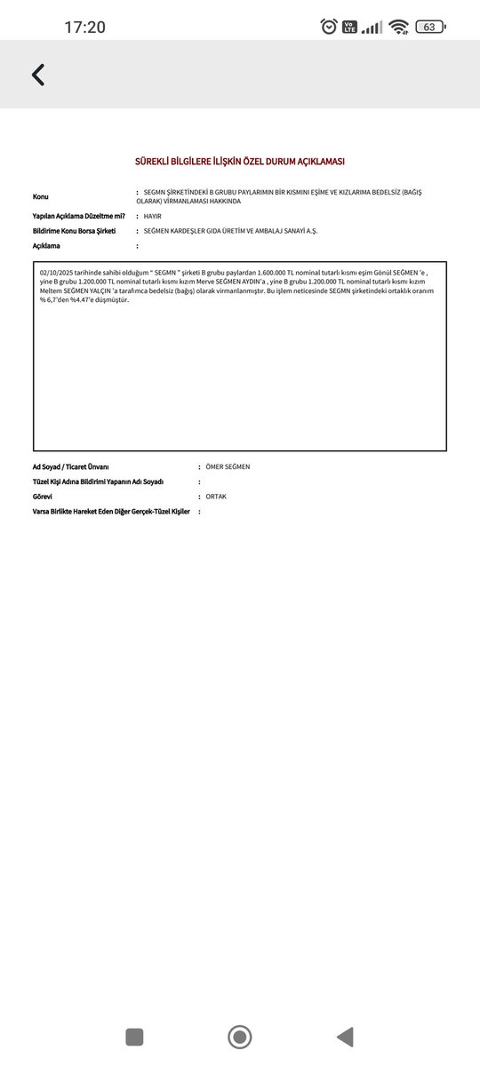 <a href="/segmengida/">Seğmen Gıda</a> firmasında bedelsiz hisse aktarımlarının muvazaalı olup olmadığının <a href="/spkgovtr/">SPK</a> <a href="/HMBakanligi/">T.C. Hazine ve Maliye Bakanlığı</a>
Tarafından incelenmesi gerekiyor. Borsa da işlem gören bir hisse de bu kadar bedelsiz intikaller şüpheli. Masak, vdk bu firmayıve şahısları incelemeli
#segmn