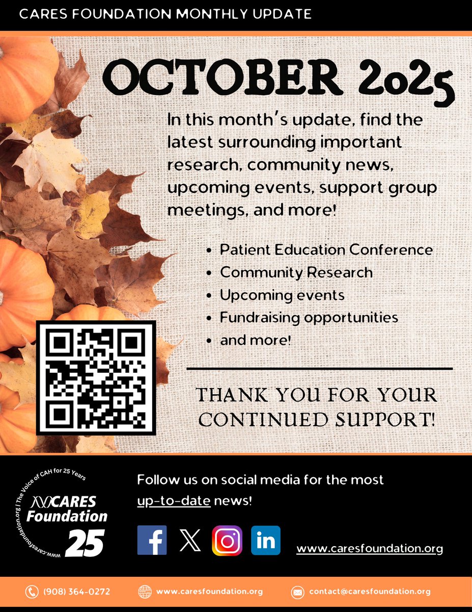 The CARES Foundation October Monthly Update is out now! Please visit caresfoundation.org/wp-content/upl… to read more on important research, news, events, and more happening within the CAH Community!

#CARES #CAH #CARESFoundation #MonthlyUpdate #CongenitalAdrenalHyperplasia #CAHAwareness