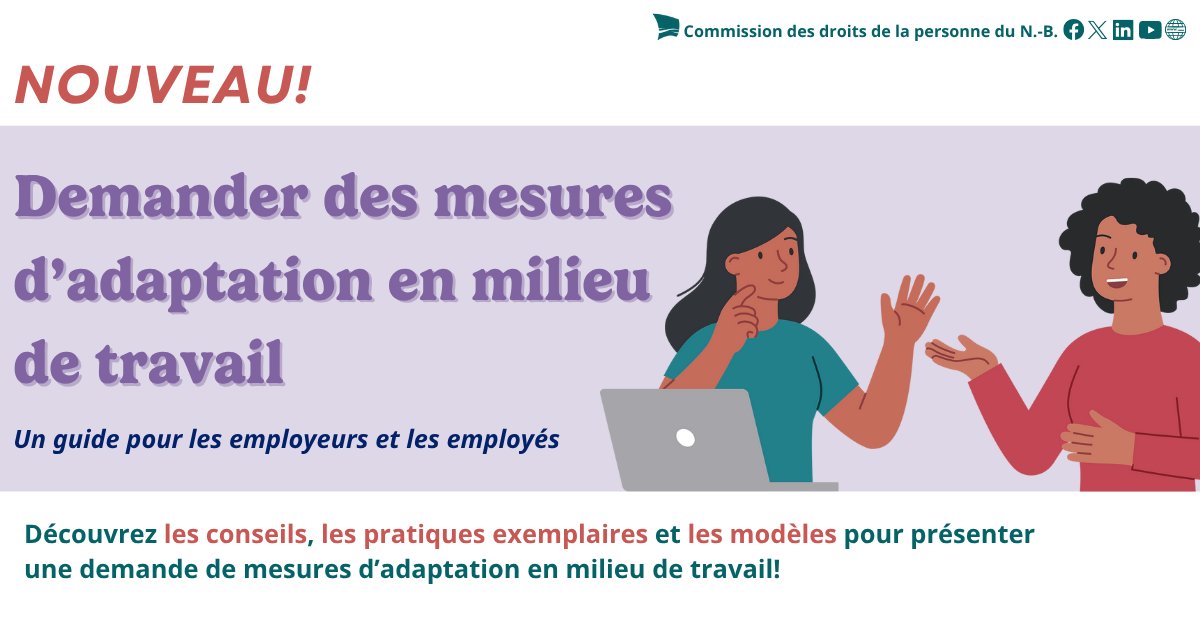 📣 Nouveau guide de la CDP « Demander des mesures d’adaptation en milieu de travail »

✅Droits et responsabilités de l’employé.
✅Comment parler de besoins d’adapt. avec l’employeur.
✅Pratiques exempl. des employeurs prenant des mesures d’adapt.

🔗: bit.ly/4pWqsLe