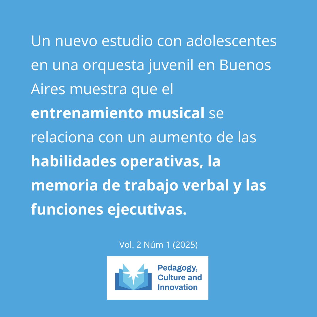 🎻 ¿Tocas un instrumento? Según un nuevo estudio, la práctica musical podría mejorar tu memoria de trabajo, funciones ejecutivas y desarrollo cognitivo general.

📖 Lee más aquí: mlsjournals.com/Pedagogy-Cultu…

#MLSJournals #academicjournal #revistaacadémica #ElConocimientoSinLímites