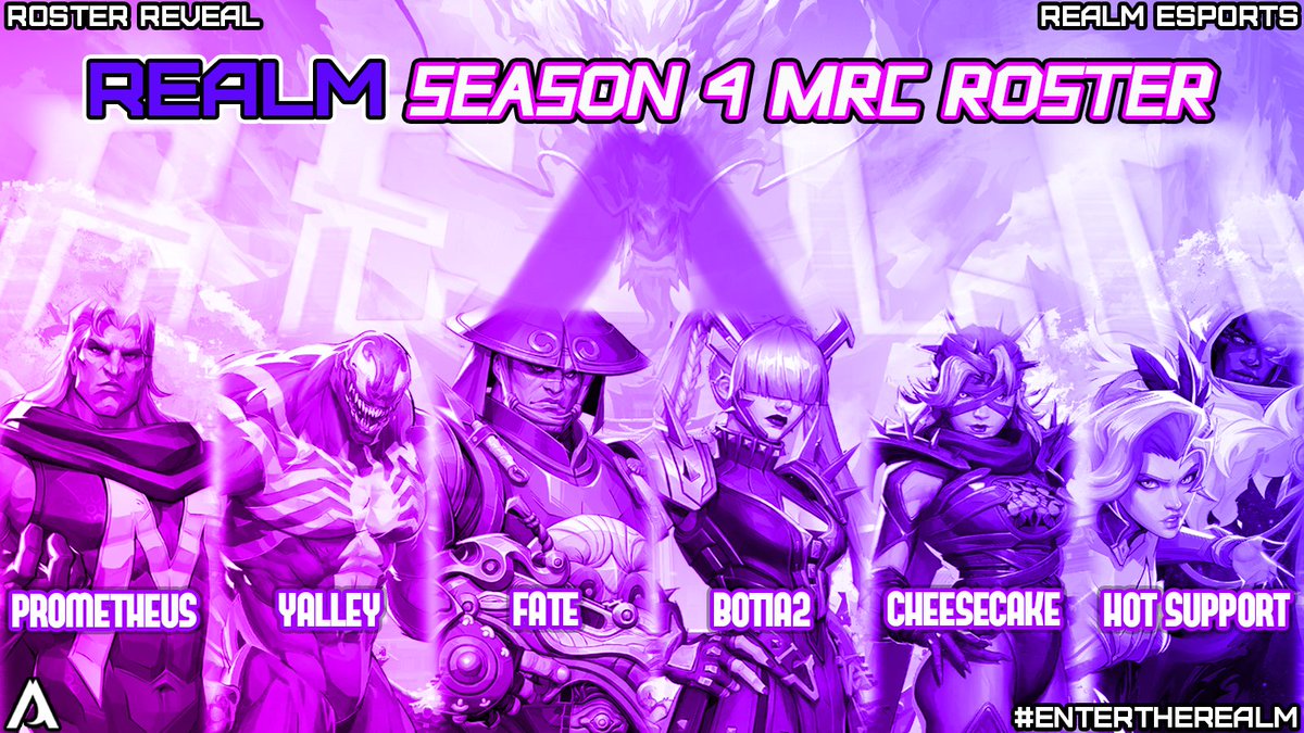 Introducing Realm's Season 4 <a href="/MarvelRivals/">Marvel Rivals</a> Roster! 😈

🛡️ - <a href="/RRemarKz/">Nick Kirby</a> 
🛡️ - <a href="/Yalleymr_/">Yalley</a> 
⚔️ - Fate
⚔️ - Botia2
❤️ - <a href="/h0tsupport/">mill ♡ ︎</a> 
❤️ - <a href="/cheesecake5653/">Cheesecake</a> 

#EnterTheRealm