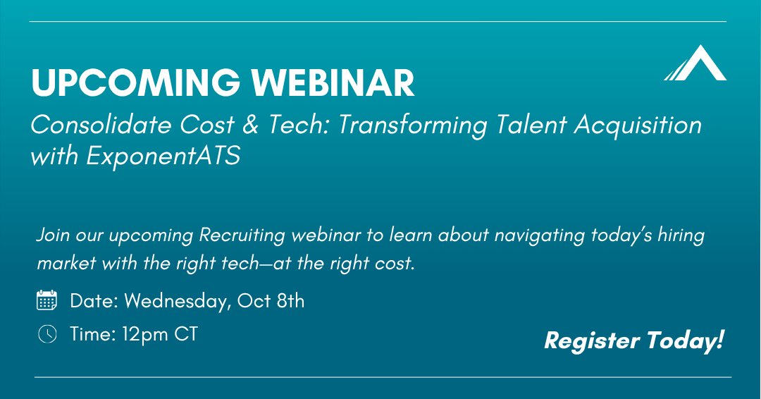 exponenthr's tweet image. Consolidate Cost &amp;amp; Tech: Transforming Talent Acquisition with ExponentATS
Register Today at: us02web.zoom.us/webinar/regist…
📷Date: Wednesday, Oct 8th
📷Time: 10 am PT / 11 am MT / 12 pm CT / 1 pm ET
#ApplicantTracking #UpcomingWebinar #ExponentHR