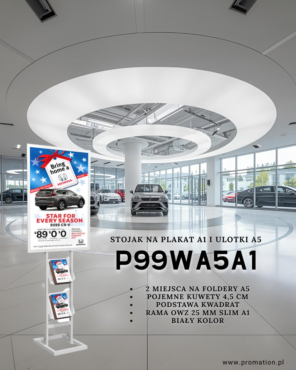 Promation_pl's tweet image. Biały stojak P99wA5A1 – rama OWZ A1 + kieszenie plexi A5.
Idealny do salonów samochodowych, serwisów i targów branżowych.
👉 promation.pl/stojaki-na-pla…

#stojakireklamowe #ekspozytory #motoryzacja
