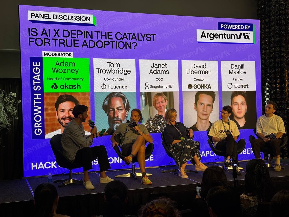 DeNetPro's tweet image. 💬 Daniil @tttcrp, partner at DeNet, sharing expertise on AI x DePIN driving crypto adoption at Hack Seasons conference

With @TheTomTrow (Fluence), @JanetAdamsAI (@SingularityNET), &amp;amp; @DaLiberman (@gonka_ai), we discussed how AI’s compute needs, DePIN’s edge over cloud giants, &amp;amp;…