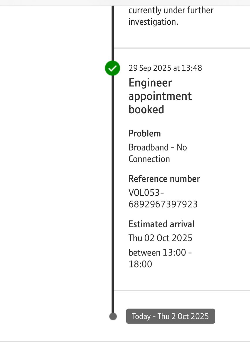 VDockerill's tweet photo. 29 days with no broadband and failed engineer visit number 4! Way to go @bt_uk https://t.co/7mhb8U3CzJ