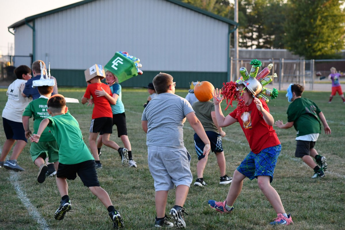 Our undefeated 5th/6th Grade team is working hard to prepare for the championship game Sunday, &amp; hard work looks like a lot of fun when it's "Anything but a Helmet" night at practice.  
We hope to see you all there to cheer them on Sunday at 4pm at Logansport!  No Juice!  No Use!