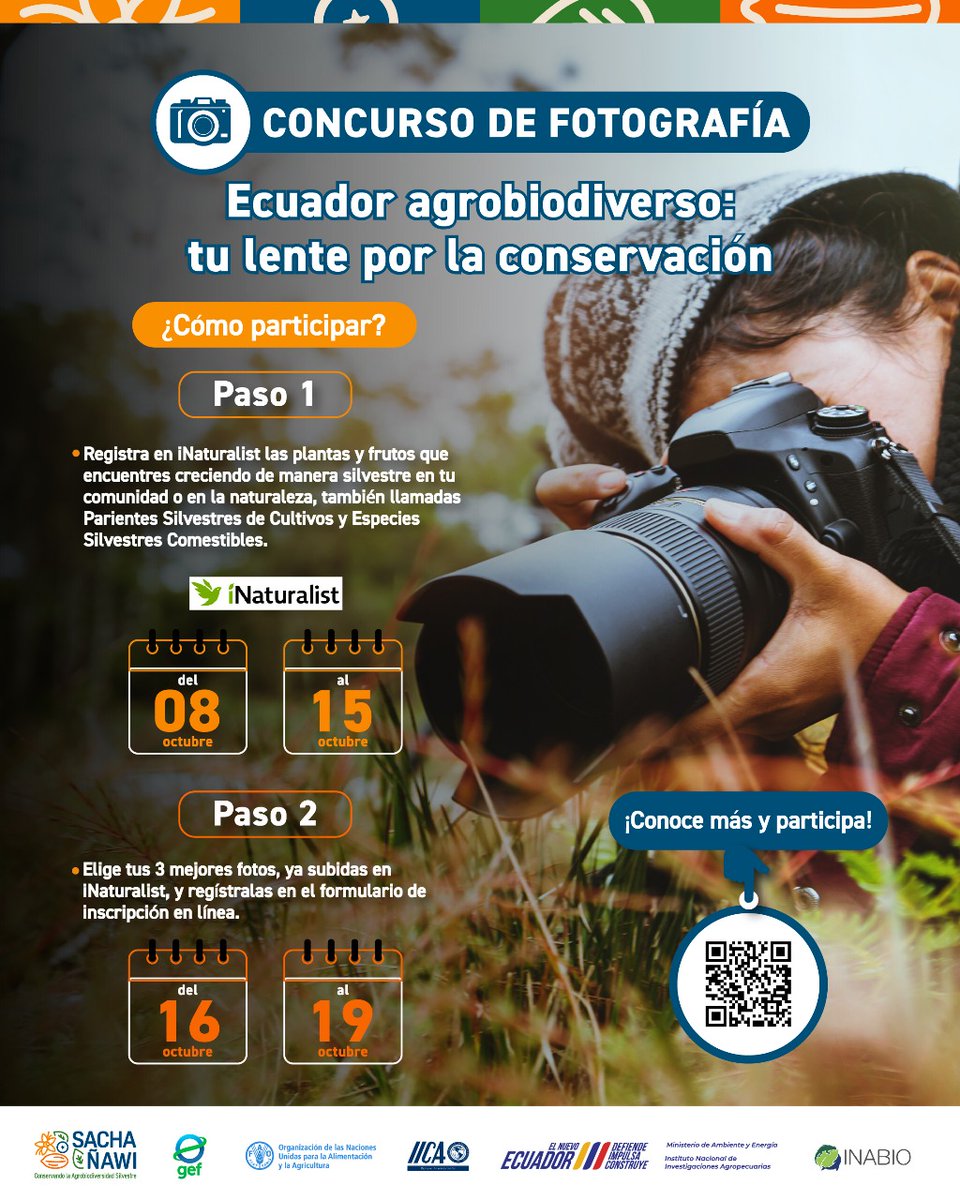 INABIO_EC's tweet photo. 📸✨ ¡Tu lente puede contar la historia de nuestra biodiversidad! El Proyecto Sacha Ñawi e #INABIO te invitan al concurso de fotografía “Ecuador agrobiodiverso: tu lente por la conservación”

👉Bases del concurso: https://t.co/LFeicZQpTE

✍️Inscríbete: https://t.co/Or6wi9gyHZ https://t.co/Rk2McofeuP