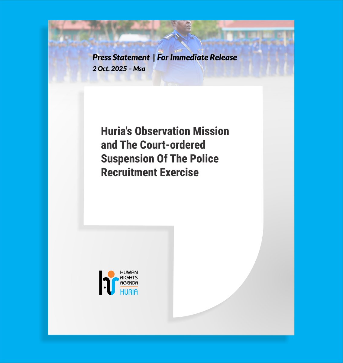 Court suspends police recruitment (3rd-9th Oct) over transparency issues. A chance to reset the process with fairness &amp; integrity. 
We’ll keep observing.

Read the statement: huria.ngo/wp-content/upl… 

 #HURIA #HumanRights #Kenya