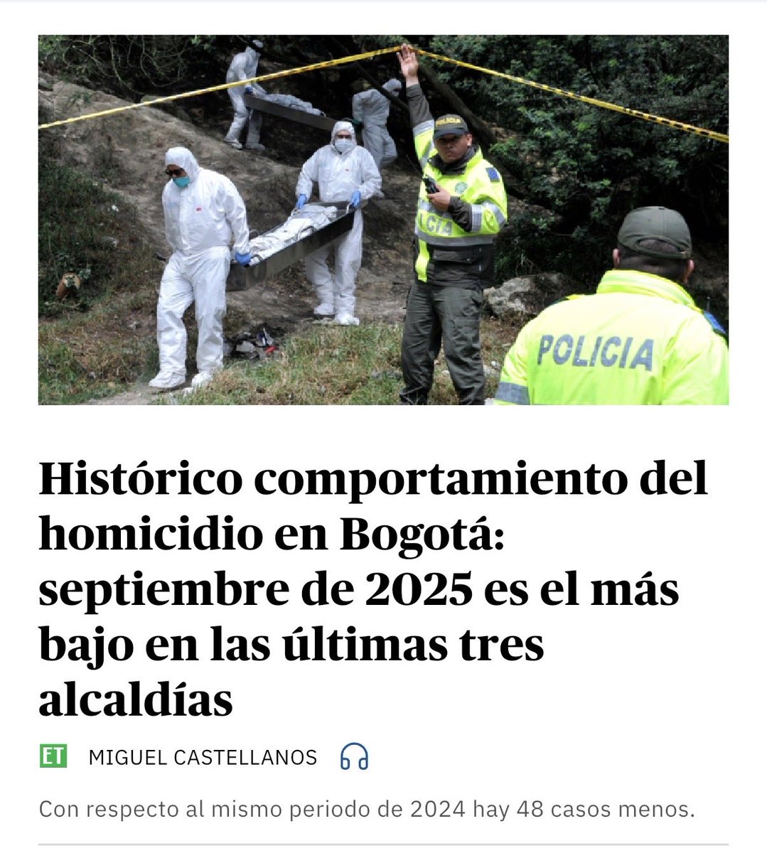 araqueconcejal's tweet photo. ¡BOGOTÁ EMPIEZA A CAMINAR SEGURA! 🚨🚨🚨

Durante septiembre la alcaldía de @CarlosFGalan registró la menor tasa de homicidios de los últimos 10 años y de las últimas 3 alcaldías. 

Acá les cuento las claves para entender esta REDUCCIÓN HISTÓRICA 👇🏼👇🏼 https://t.co/mV1K2XCPy7