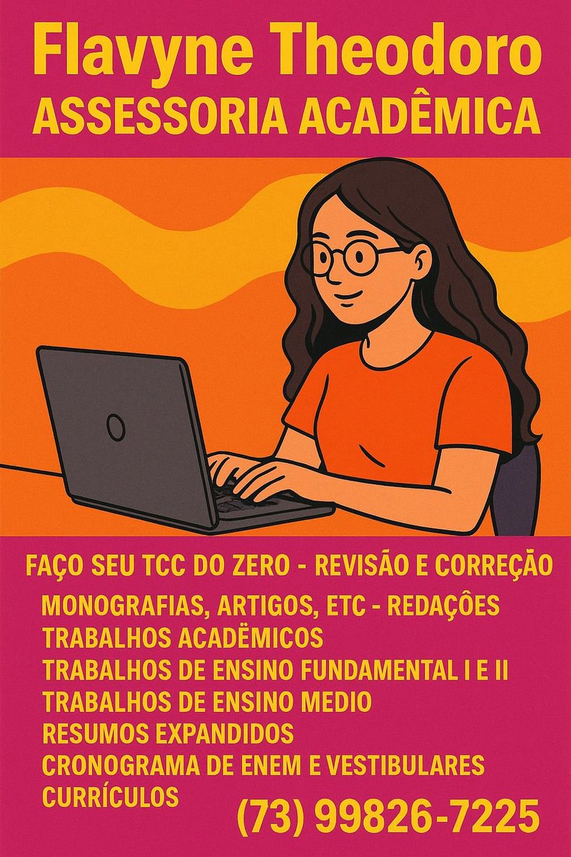 TheodoroFlavyne's tweet image. 📚✨ Transforme sua vida acadêmica com apoio especializado! TCC, monografias, redações e muito mais. #AssessoriaAcadêmica #Estudos