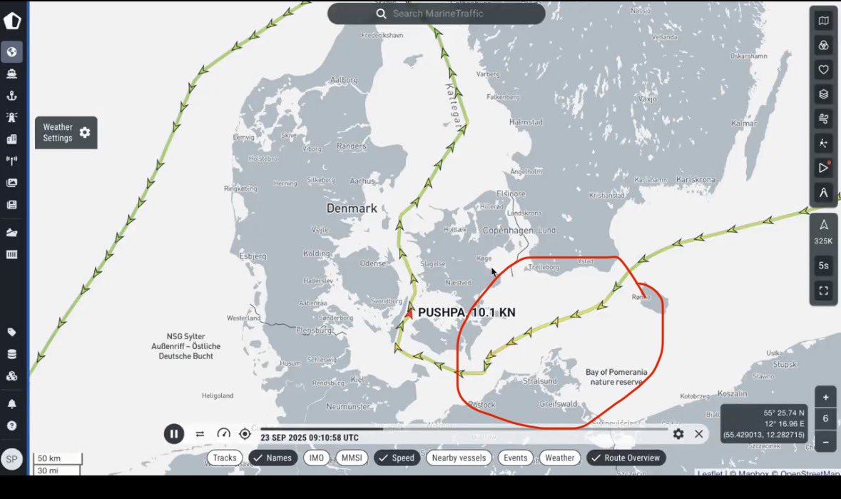 SabrinaMEGhost's tweet photo. @MarineTraffic Don’t you have video with the time on, from when it’s in this area? Cause I’m curious to see it’s route &amp; time in that area, because I did see a drone landing on something in the sea, when I was on my way home from a vacation &amp; wanna see if it’s really match with my flight route https://t.co/DyfVdfpRq8