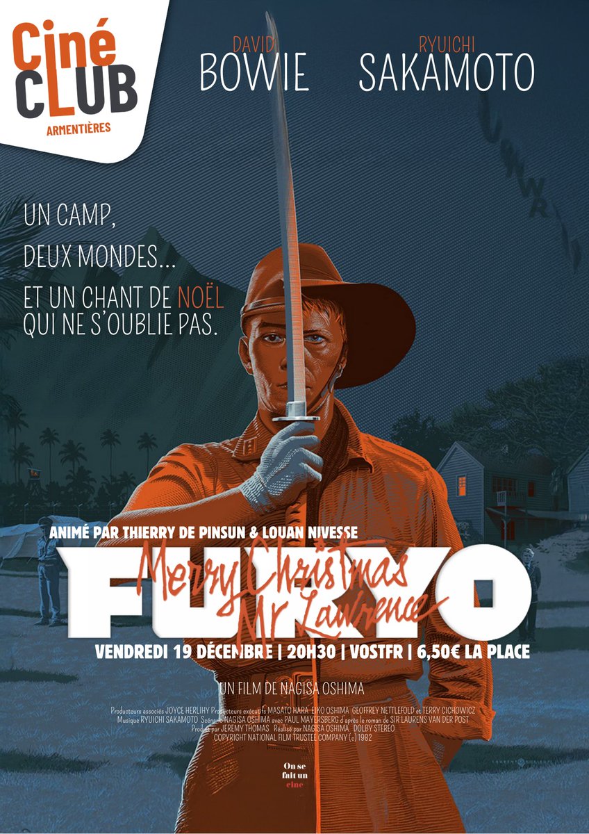 CINE-CLUB  

Le 19 décembre, <a href="/nloun_nvs/">Louan N</a> et <a href="/TPinsun/">Thierry</a> vous invitent à revisiter #Furyo de Nagisa Ōshima. David Bowie et Riyuchi Sakamoto y incarnent l’impossible dialogue entre cultures, dans un film sur la domination et la fraternité perdue. Au Ciné Lumières d'Armentières (59).