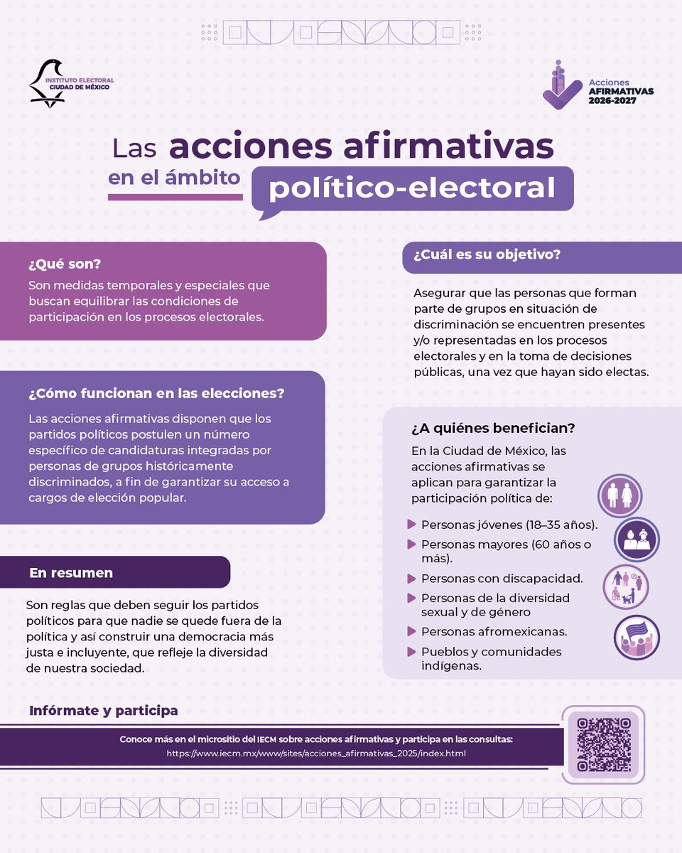 📢En el marco del próximo Proceso Electoral Local Ordinario 2026-2027 el <a href="/iecm/">IECM</a>  invita a los foros informativos y consultivos dirigidos a personas jóvenes, mayores con discapacidad y de la diversidad sexual y de género sobre acciones afirmativas en la postulación de candidaturas
