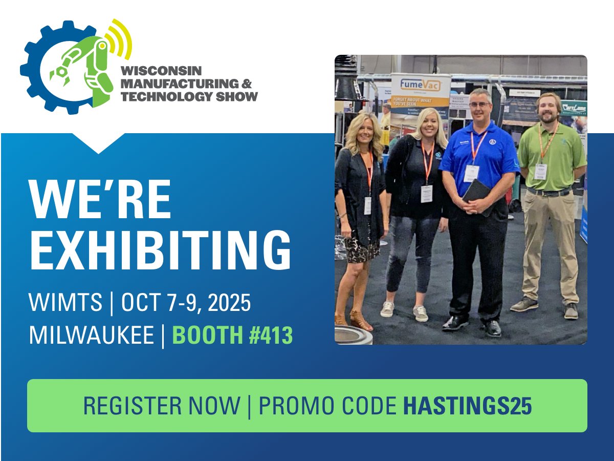 HASTINGSAir's tweet photo. We’re headed to WIMTS 2025 — are you?
📍 Visit us at Booth #413
🎟️ Use code HASTINGS25 for FREE registration
👉 Register at https://t.co/KnU0qZiHvO
Discover smarter, sustainable solutions to protect your team, stay OSHA/NFPA compliant, and cut energy costs — all while tackling harmful dust, mist, fumes, smoke, and exhaust.
Let’s connect at the show!
#wimts2025 #manufacturers #wisconsinmanufacturing #HastingsAirEnergy #IVECControls #IndustrialAirFiltration #Welding #DustCollection #MistCollection