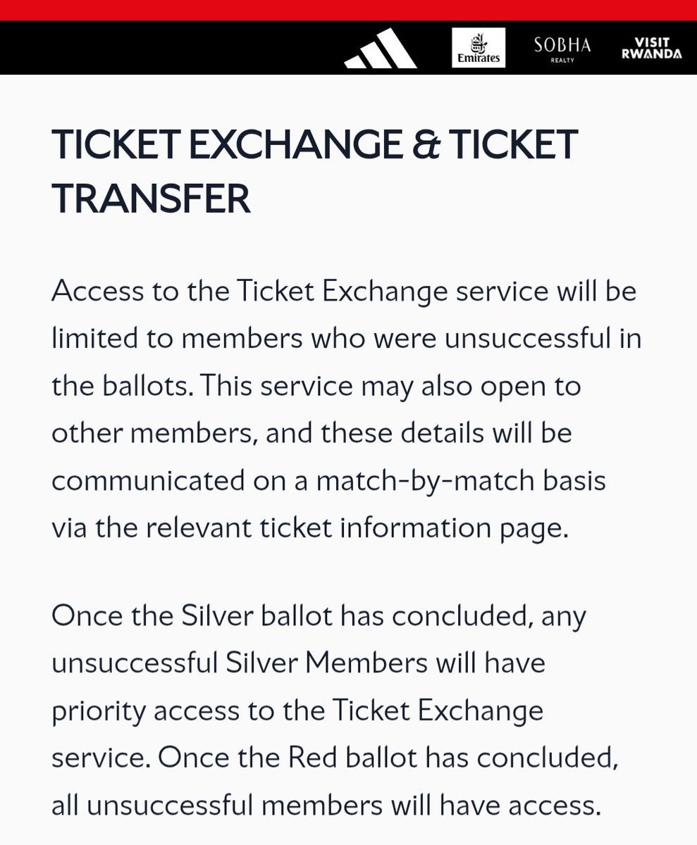 XGH_7's tweet photo. @Mrjbaines @Barnesy_1985 @AFCFixtureNews Annoyingly, I don't think there is a general sale:

"Access to the Ticket Exchange service will be limited to members who were unsuccessful in the ballots." https://t.co/Gy5VylFkOY