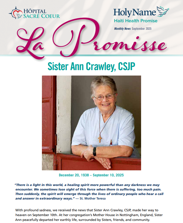 With profound sadness, we received the news that Sister Ann Crawley, CSJP, made her way to heaven on September 10th. At her congregation’s Mother House in Nottingham, England, Sister Ann peacefully departed her earthly life, surrounded by Sisters, friends, and community.

READ