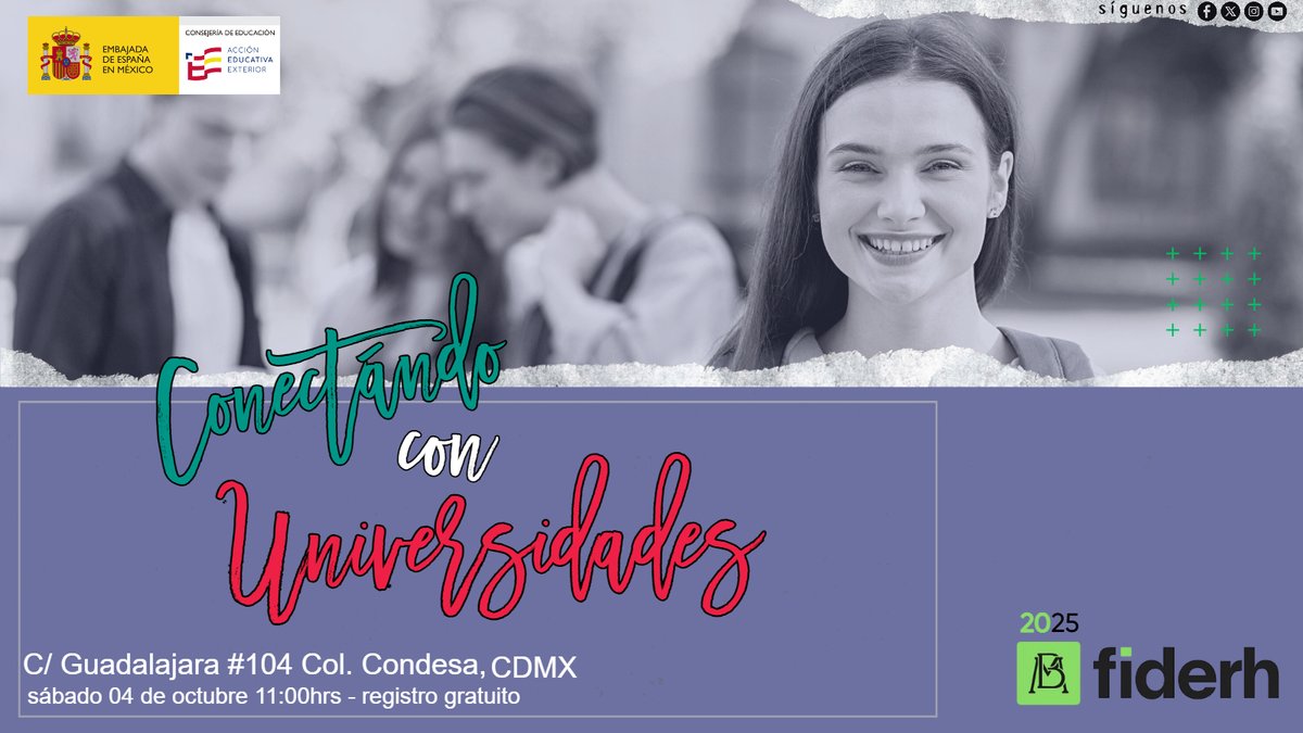 consejeriaedumx's tweet image. 📢¿Te interesa cursar un #posgrado en una universidad española 🇪🇸?

👉¡Únete a esta experiencia y da el siguiente paso para transformar tu futuro académico!

Registro gratis en: fiderh.org.mx/ferfid25/
¡Te esperamos!

#EstudiaEnEspaña #DescubreEspaña #FeriaFiderh2025