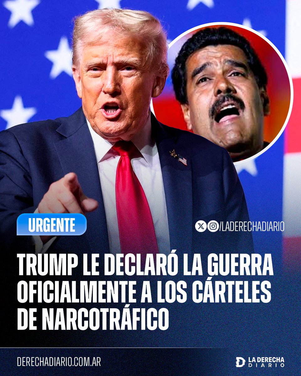 🚨🇺🇸🇻🇪 | #URGENTE Trump le declaró la guerra oficialmente a los cárteles de narcotráfico y envió un informe al Congreso anunciando que Estados Unidos ya está formalmente en un "conflicto armado no internacional" contra "combatientes ilegales".