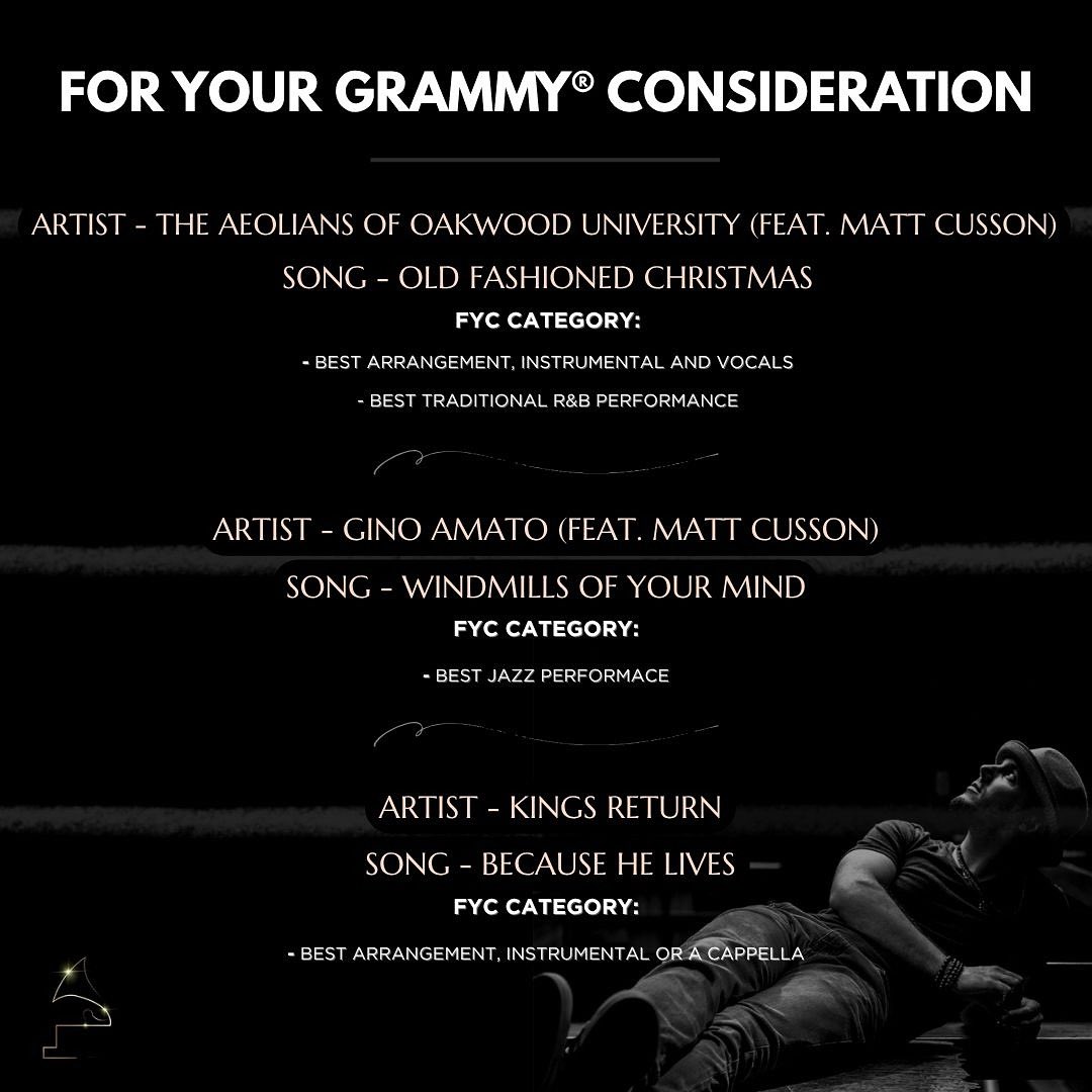mattcusson's tweet photo. Grammy voting begins tmw, Oct 3rd! I’m beyond proud that these tunes are on the ballot! If you’re a recording academy member and dig em, please consider voting for them! Thank you so much! And send any FYC’s my way!  #grammys #foryourconsideration #fyc #grammy https://t.co/P3ECAqfWsi
