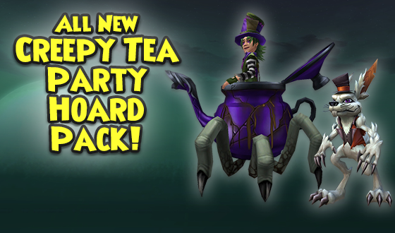 Wizard101's tweet photo. Take a seat… if you dare! 🕷️🫖

Step into a twisted wonderland with the hauntingly whimsical items in the all new Creepy Tea Party Hoard Pack! You have a chance to get kettle krawler mounts, rabbit pets, milliner outfits, and more! https://t.co/5IcJvJ5jvF #Wizard101 https://t.co/36rIHL2o4x