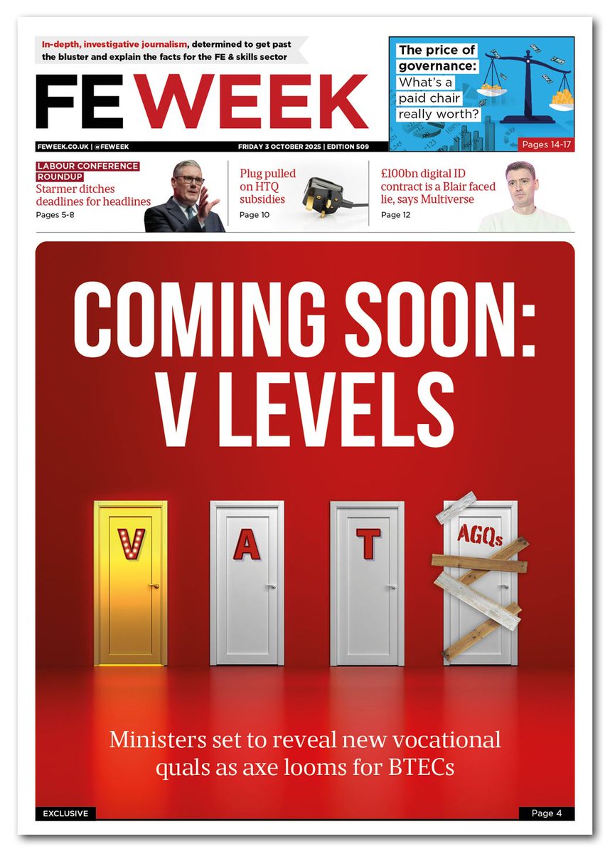 FEWeek's tweet image. Good evening! Coming up in this week’s FE Week:

Coming soon: V Levels

Ministers set to reveal new vocational quals as axe looms for BTECs

Subscribe | feweek.co.uk/subscribe/

#TomorrowsPapersToday