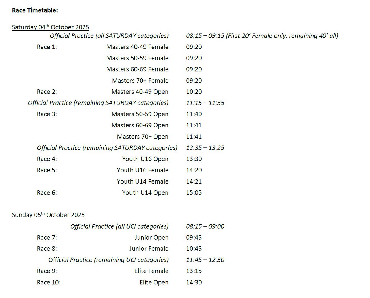 Startlists: National Trophy Cyclocross Round 1 (Derby)

Cross. Is. Boss - hundreds of riders racing round 1 of the National Trophy Cyclocross at Derby this weekend
velouk.net/2025/10/02/sta…

#CX