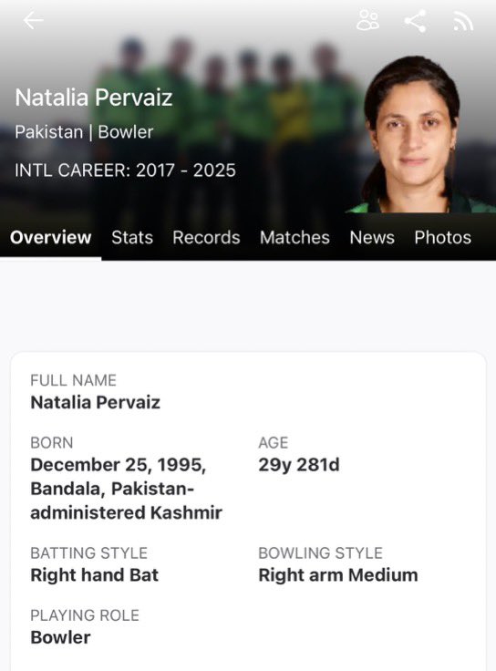 rajatahir27's tweet image. Before Sana Mir referred to Natalia Parvaiz's birthplace as "Azad Kashmir" during commentary, her ESPNcricinfo profile listed it as "Azad Kashmir." However, it was changed just now to "Pakistan-administered Kashmir," coz of pressure from the BCCI. 

This change highlights the…