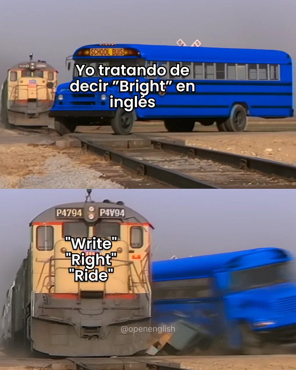 OpenEnglish's tweet image. 🚂💥 Yo: intentando decir “Bright” con confianza
El inglés: te lanzo un tren con palabras que suenan igualito pero significan otra cosa 🫠
#HumorInglés #AprendeInglés #OpenEnglish