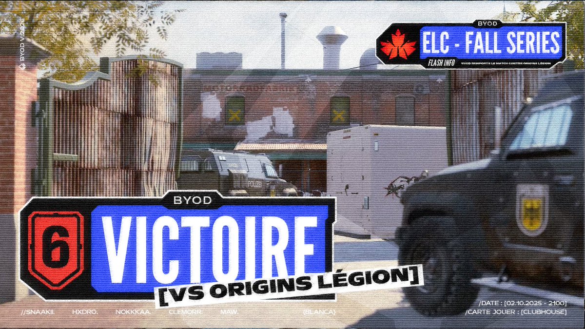Premier match et première victoire 7-3 face à <a href="/Originslegion/">Origins Légion</a> ! GG 🤝

<a href="/ELC_EsportsR6/">ELC Esports R6</a> 

#BYODWIN 🏆