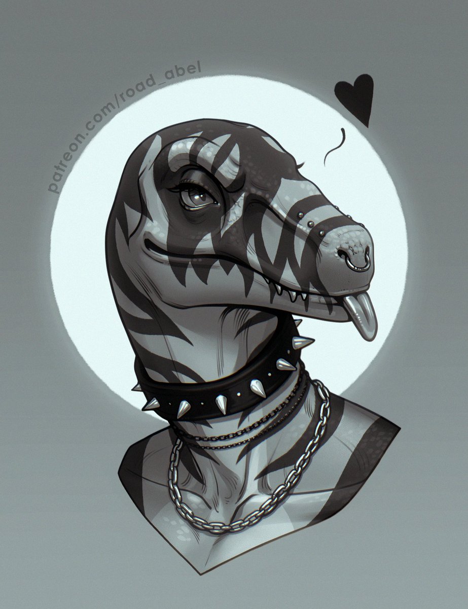 Blep👅

B/W headshot of this badass dino punk babe as Pаtrеоn reward<3