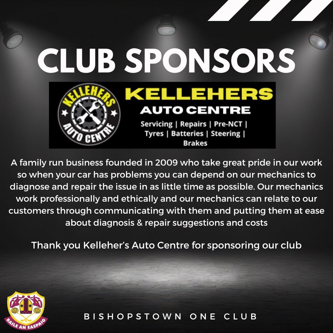 We are delighted to showcase Kelleher’s Auto Centre, Victoria Cross as a featured sponsor.  

Thank you <a href="/KellehersAuto/">KellehersAutoCentre</a> for sponsoring our club. #oneclub #baileabú