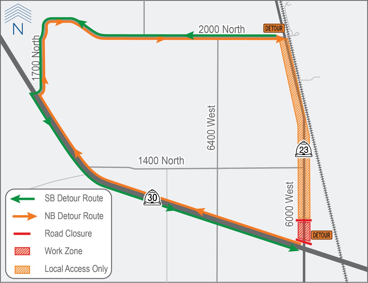 Cache Valley Commuters: the north side of the SR-23 and SR-30 intersection will close Oct. 4-11 for road work. Expect one lane each way, 50 mph speed limit. Detours in place - plan ahead!