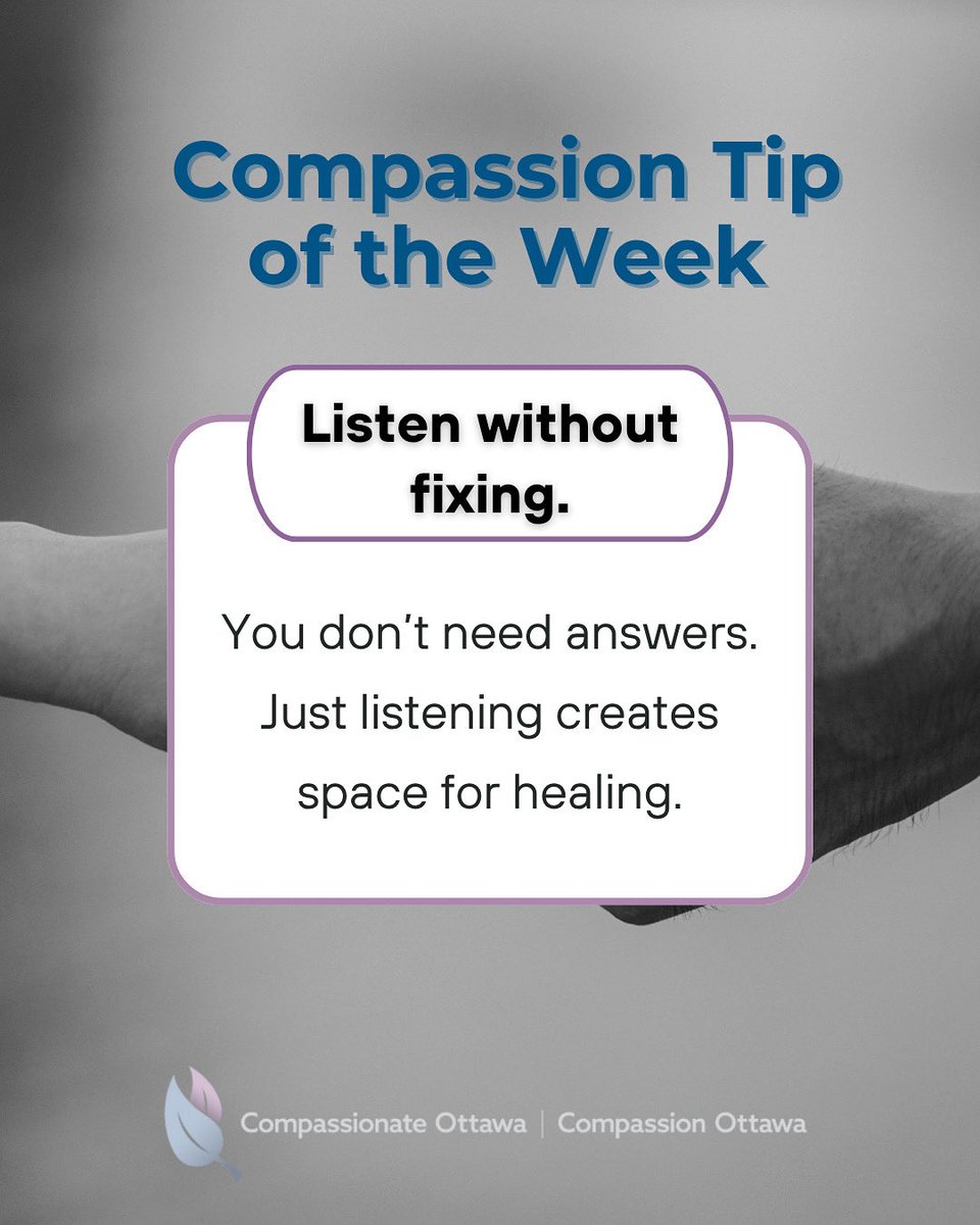 Compassionate_O's tweet image. Supporting someone who is grieving doesn’t have to be complicated — small actions make a big difference.
At Compassionate Ottawa, we offer free workshops to help you feel more confident supporting friends, family, and neighbours through loss.
#CompassionateOttawa #CommunityCare…