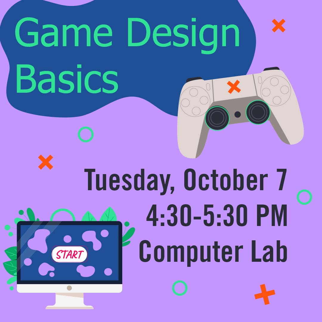 friscolibrary's tweet image. Ever wonder how video games are created? 🎮
Learn basic game design concepts—no coding required!
📅 Tuesday, October 7
🕟 4:30–5:30PM
bit.ly/48cSED5
#FPLEvents #GameDesign #DesignBasics #DesignClasses #GameDesign101