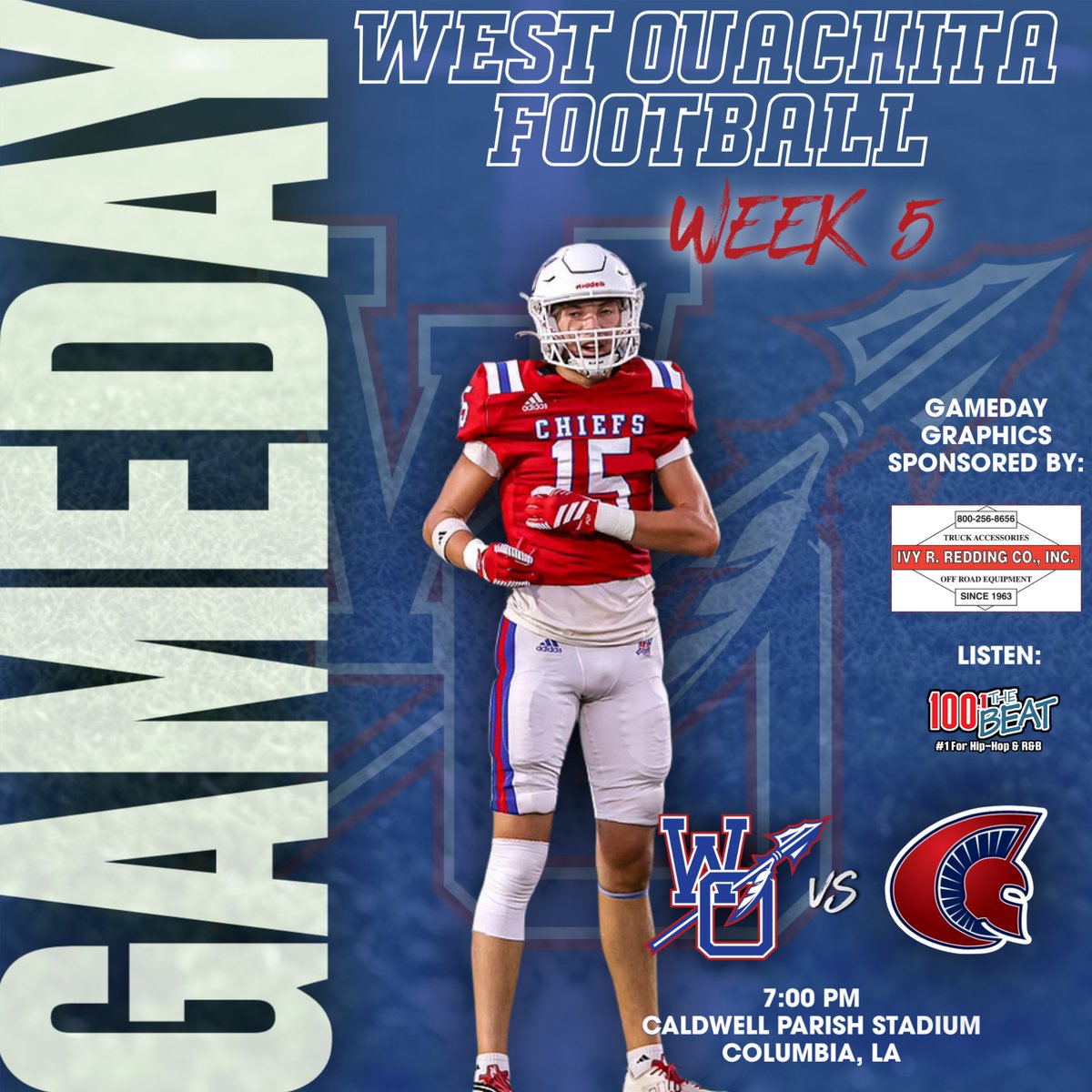 It's GAMEDAY! Thanks to Ivy R Redding Co, Inc for the GAMEDAY sponsorship! We've reached Week 5 of the Regular Season. It's a Thursday matchup as your Chiefs travel to take on the Caldwell Spartans.