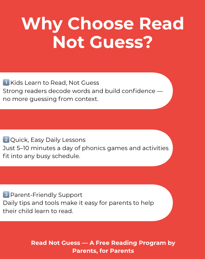 ReadNotGuess's tweet image. Why Choose Read Not Guess?
Read Not Guess - A Free Reading Program by Parents, for Parents 
#ReadNotGuess #ReadingProgram
