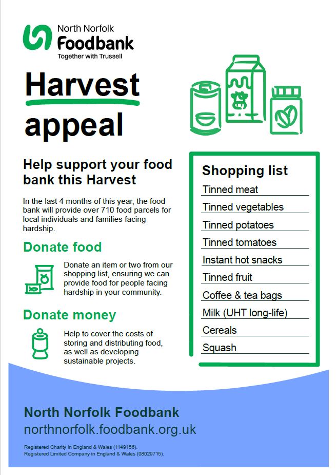 This Harvest both Bure Valley and John of Gaunt Infant and Nursery schools are encouraging families to donate to the North Norfolk Foodbank. You can donate directly to the foodbank or drop shopping list items off at the BVS school office between now and half term.