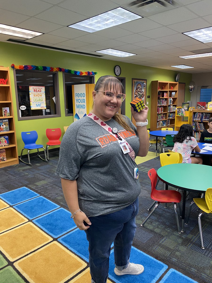 Bluebonnet Book Club started with a read aloud of Erno Rubik and His Magic Cube by Mrs Salinas.  It ended with Mrs Beasley showcasing her skills, students challenged her and with 2 min and 22seconds she completed the puzzle!!! #SaladoPatriots