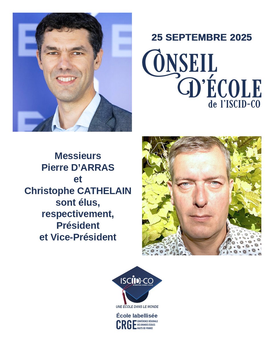 L’élection de la nouvelle Présidence du Conseil d’École de l’ISCID-CO s’est déroulée jeudi 25 septembre sur le Campus de Dunkerque.
M. Pierre D’ARRAS accède à la fonction de Président ; M. Christophe CATHELAIN se voit confier la Vice-Présidence.
<a href="/ULCO_Univ/">ULCO (officiel)</a> #conseildecole