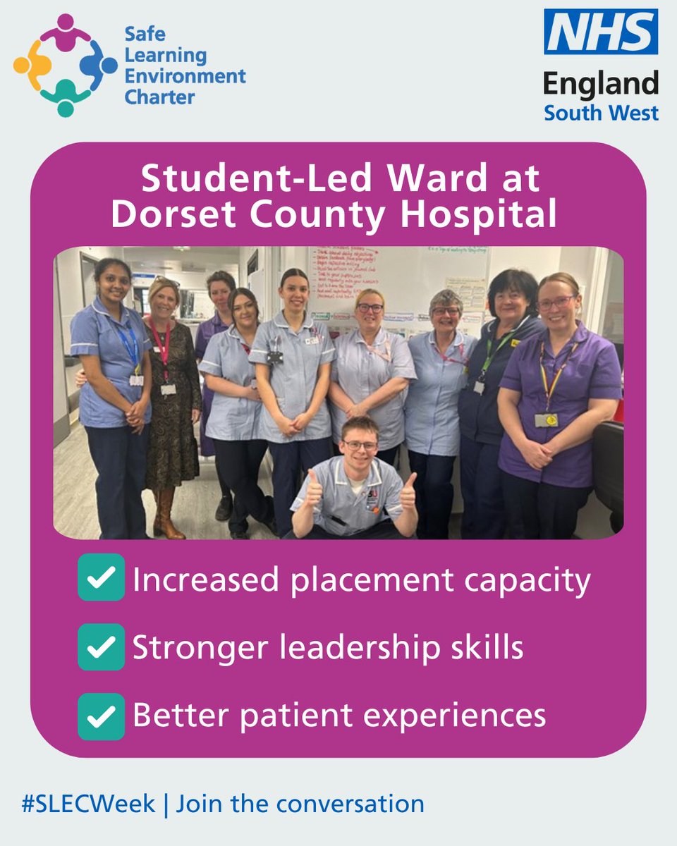 NHSSW's tweet photo. 🚀Following the successful pilot of the Safe Learning Environment Charter at @DCHFT_ED - the Ridgeway Ward team piloted a new model of running the ward with student nurses under supervision.

This is what safe learning environments look like in action! #SLECweek https://t.co/gmoR9u1Y6I