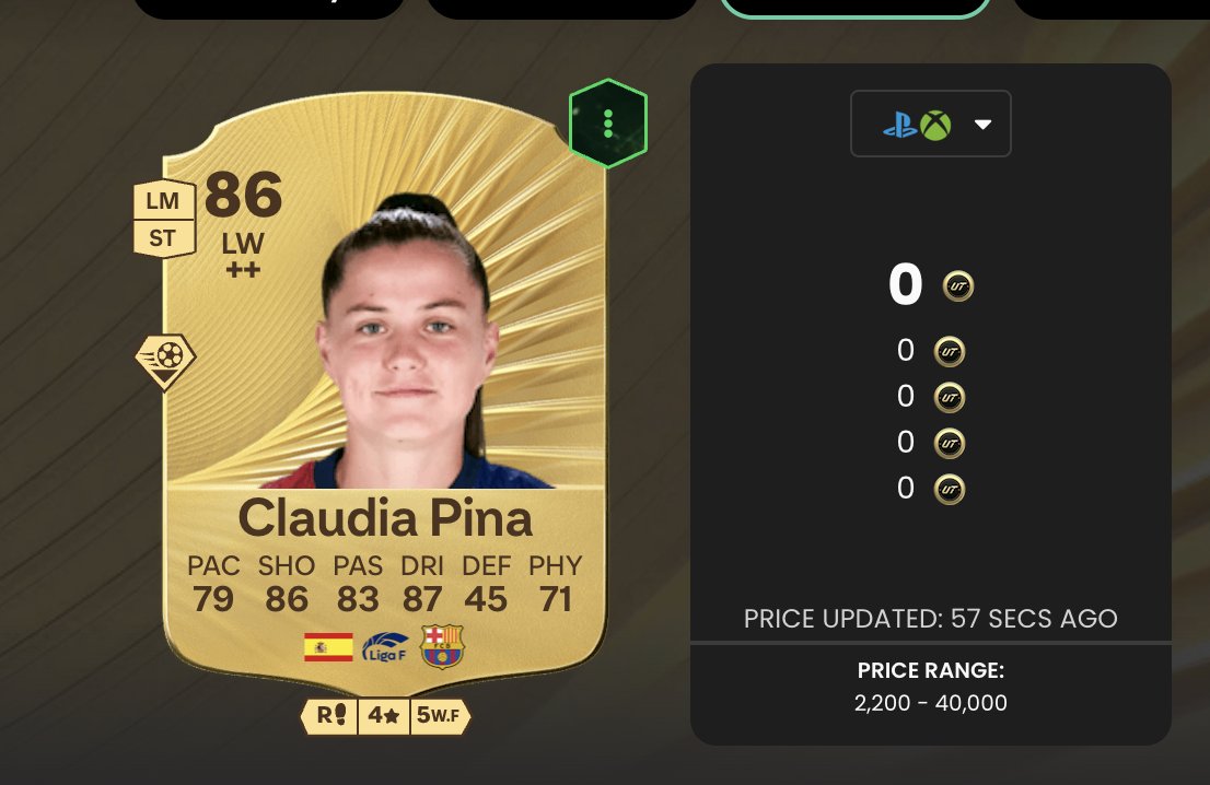 Pina Trader'ların gözü yaşlı :(

Max Price'ı 40K'ya düşürmüşler, 40k'dan toplayan yoktur umarım satarım umuduyla :(

Kanımca EA'nin bir manipulasyon planı var çok coins alacaklar piyasadan, severler böyle şeyleri...

POTM SBC'si duyurulursa panikle satanların mallarını toplamak