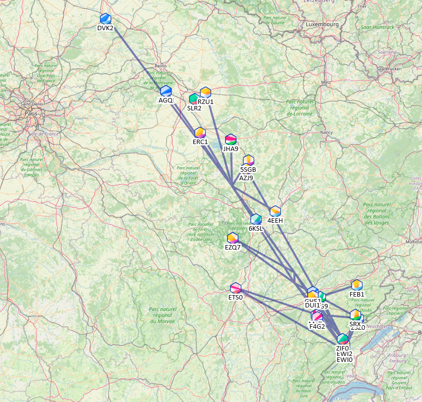 Petite vue depuis le Doubs du réseau Meshtastic en 433MHz.
#Meshtastic #LoRa #Emcom25