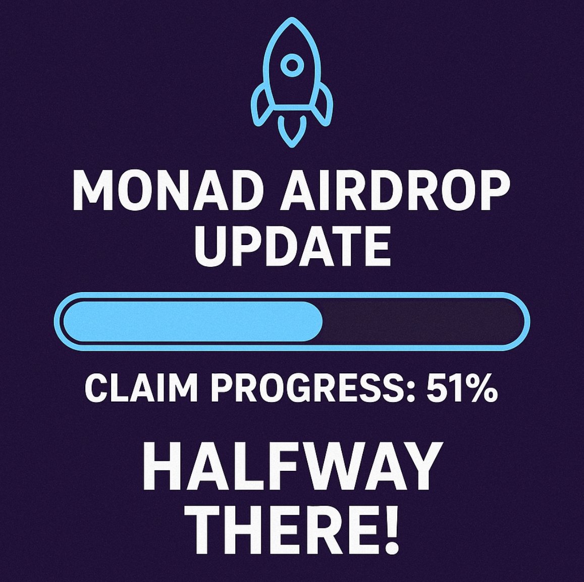 Obbyonne's tweet photo. 🚀 Monad Airdrop Update

⏳ Claim progress: **51%**
Separuh jalan sudah ditempuh!
Komunitas semakin solid dan cepat dalam melakukan klaim airdrop.

🔗 Siapa yang sudah berhasil claim?
💬 Drop pengalamanmu di kolom komentar!

#Monad #MonadChain #MonadAirdrop #Airdrop #CryptoNews https://t.co/xfJOhbbipG