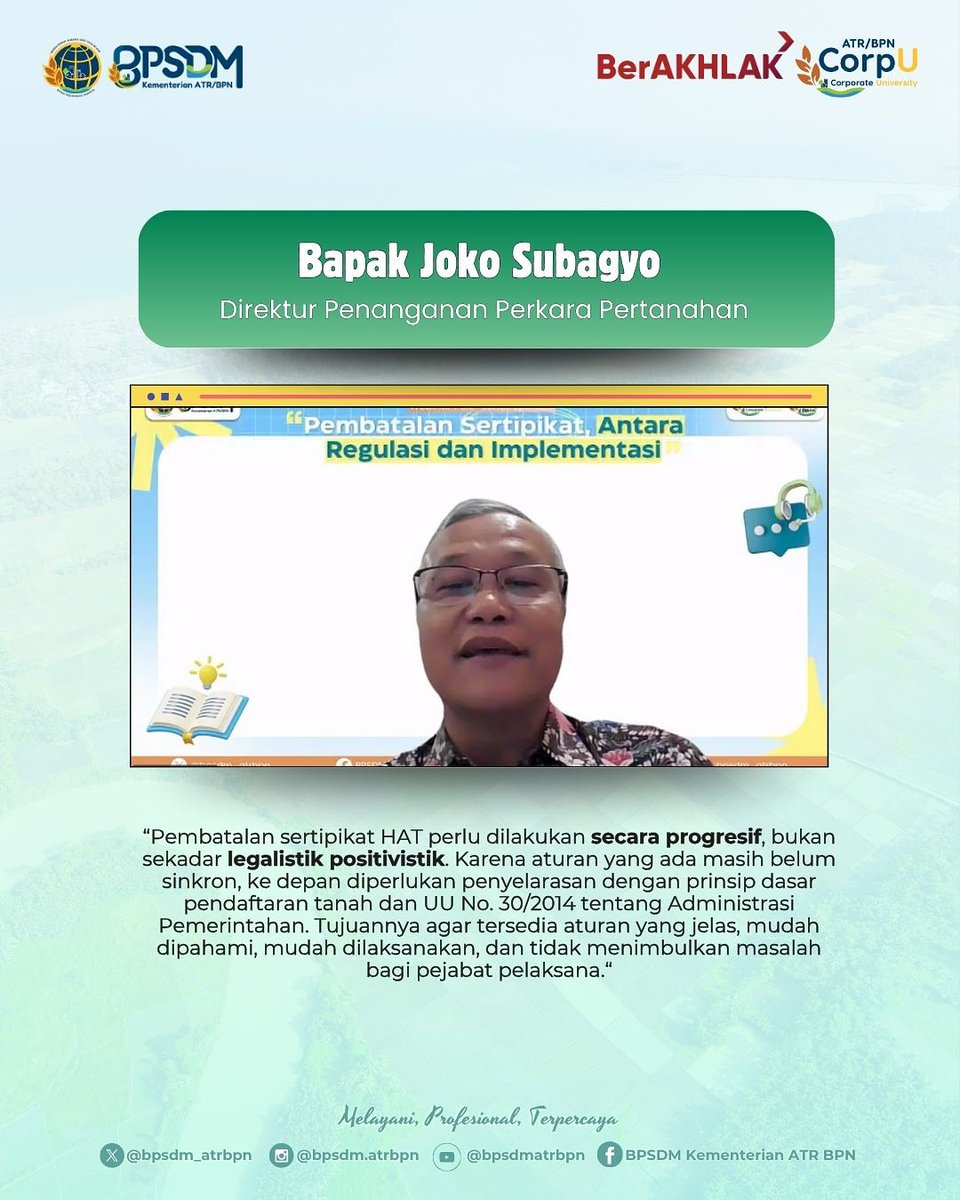 KANTAHKABKUDUS's tweet photo. Hai #SobatBPSDM Yuk simak bersama nukilan dari Narasumber dalam Webinar Nasional Penanganan Sengketa dan Konflik Pertanahan Series yang bertemakan “Pembatalan Sertipikat, Antara Regulasi dan Implementasi” di YouTube BPSDM ATR/BPN
#BPSDMATRBPN https://t.co/SljbTPOJ09
