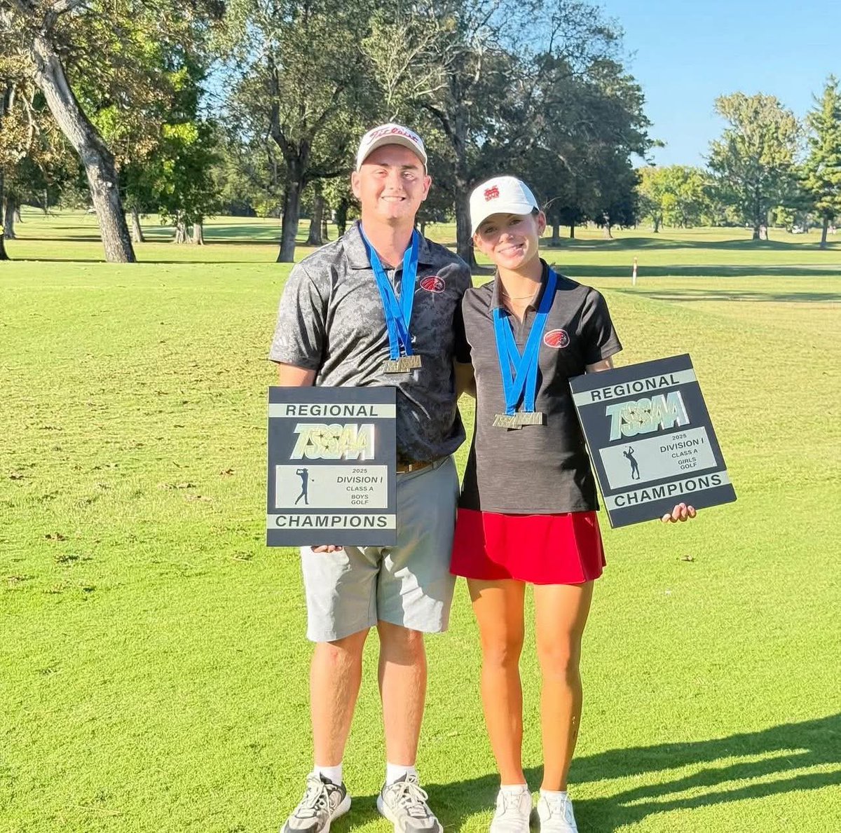 #STATEBOUND  ⛳️ Our HS golfers come up big in the Region Tournament with the boys coming in 1st, shooting an 8-over par, 296, and the girls also coming in 1st shooting a 3-over par 147
The Eagles were led by Sam Otwell and May May McGee.

WTG, Eagles!!! 🦅