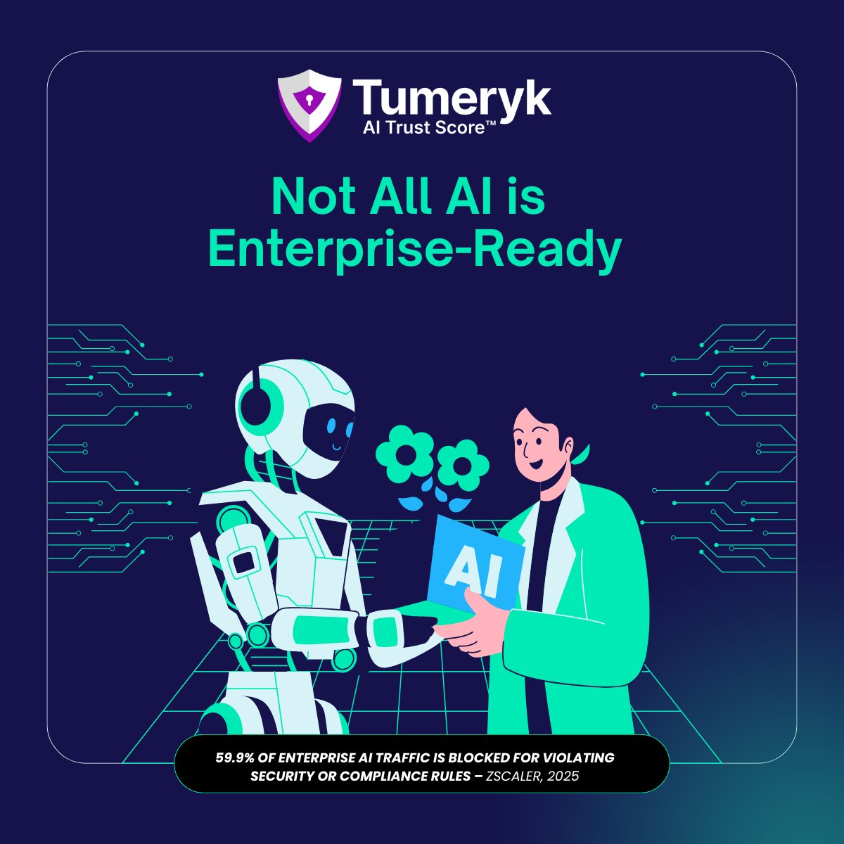 aitumeryk's tweet photo. Replacing Copilots ≠ Securing AI.

59.9% of #enterpriseAI traffic is blocked due to security risks.

Tumeryk co-pilot keeps GenAI inside your perimeter with observability, policy controls, and guardrails.

🧠 Read: https://t.co/UFqdg4lA3S https://t.co/CZkTqZqLNq