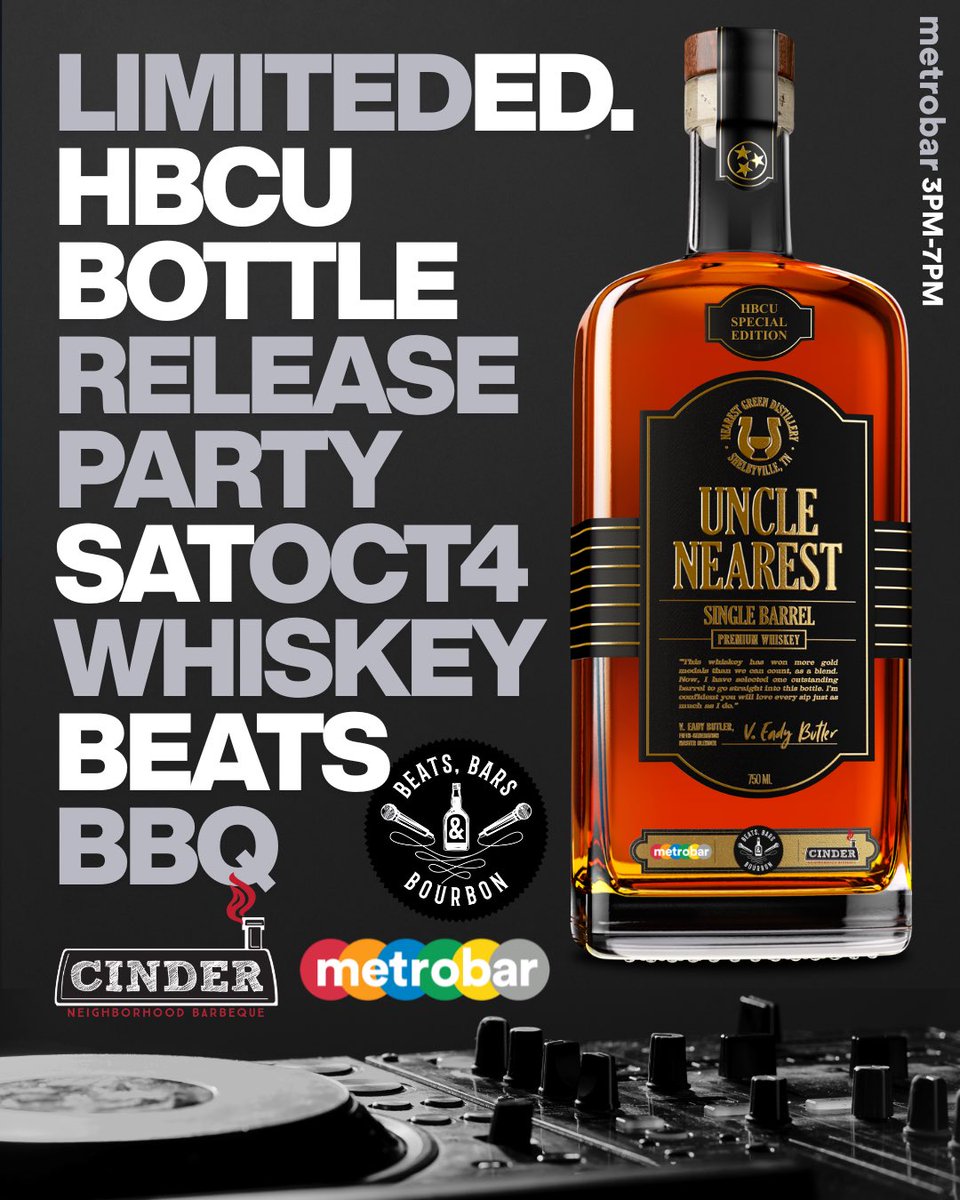 metrobardc's tweet image. We’re thrilled to announce our newest barrel pick: @UncleNearest Single Barrel Whiskey! This smooth pour is 5yrs aged + 125 proof in HBCU limited ed. btls — a collab btwn #metrobardc x @CinderBBQdc x Beats Bars &amp;amp; Bourbon. Get a first taste (and btl) 10/4!
eventbrite.com/e/metrobars-un…