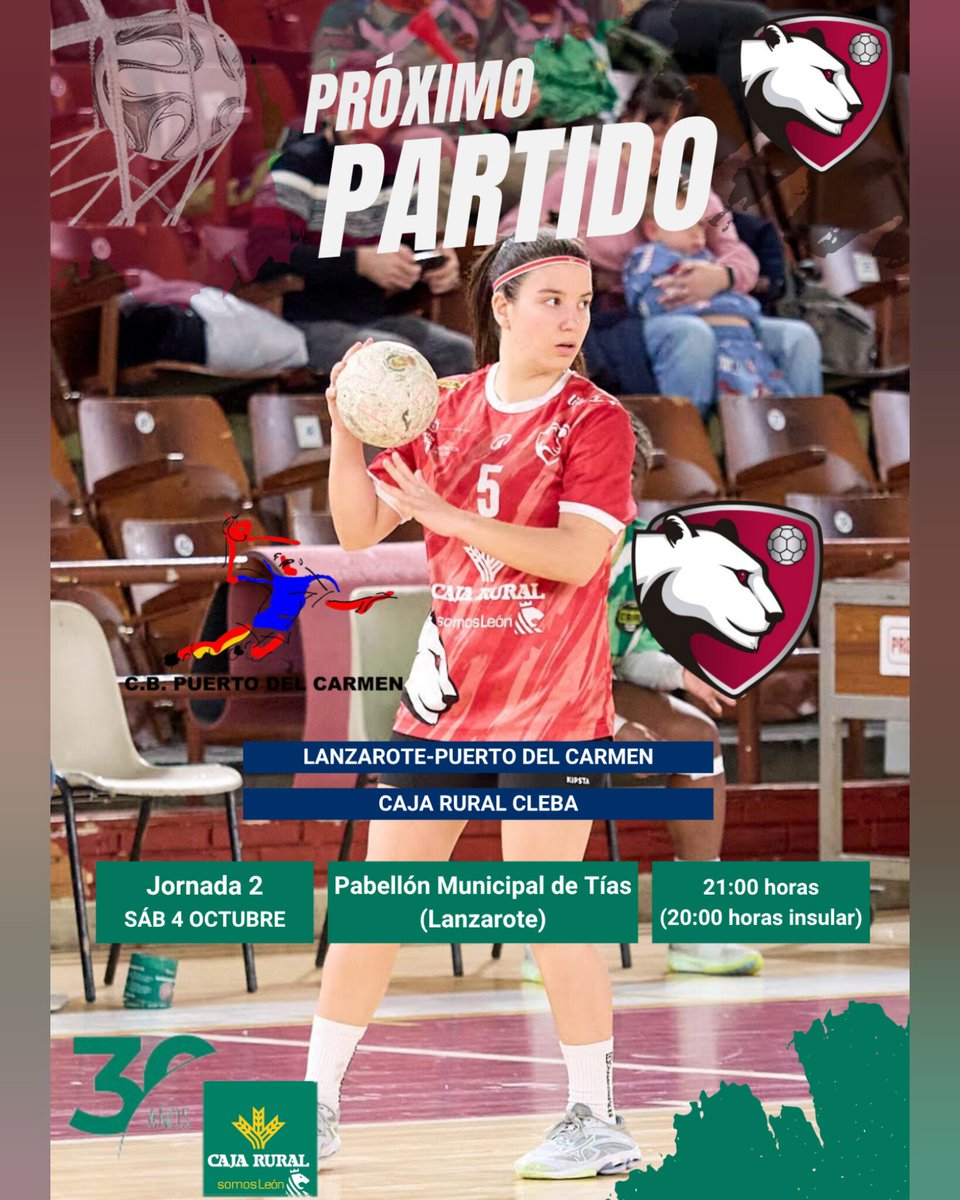 🔴⚫¡PRÓXIMO PARTIDO!⚫🔴
Nos vamos a Canarias a jugar contra el Lanzarote-Puerto del Carmen.
🗓 Jornada 2-Liga #DHOroFem
⌚ Sábado 4 octubre/21:00 h (20:00 h insular)
🏟 Pabellón Municipal de Tías (Lanzarote)
🆚 Lanzarote <a href="/cbptodelcarmen/">Lanzarote Puerto del Carmen</a> 

#cleba #clebaleón #garracleba