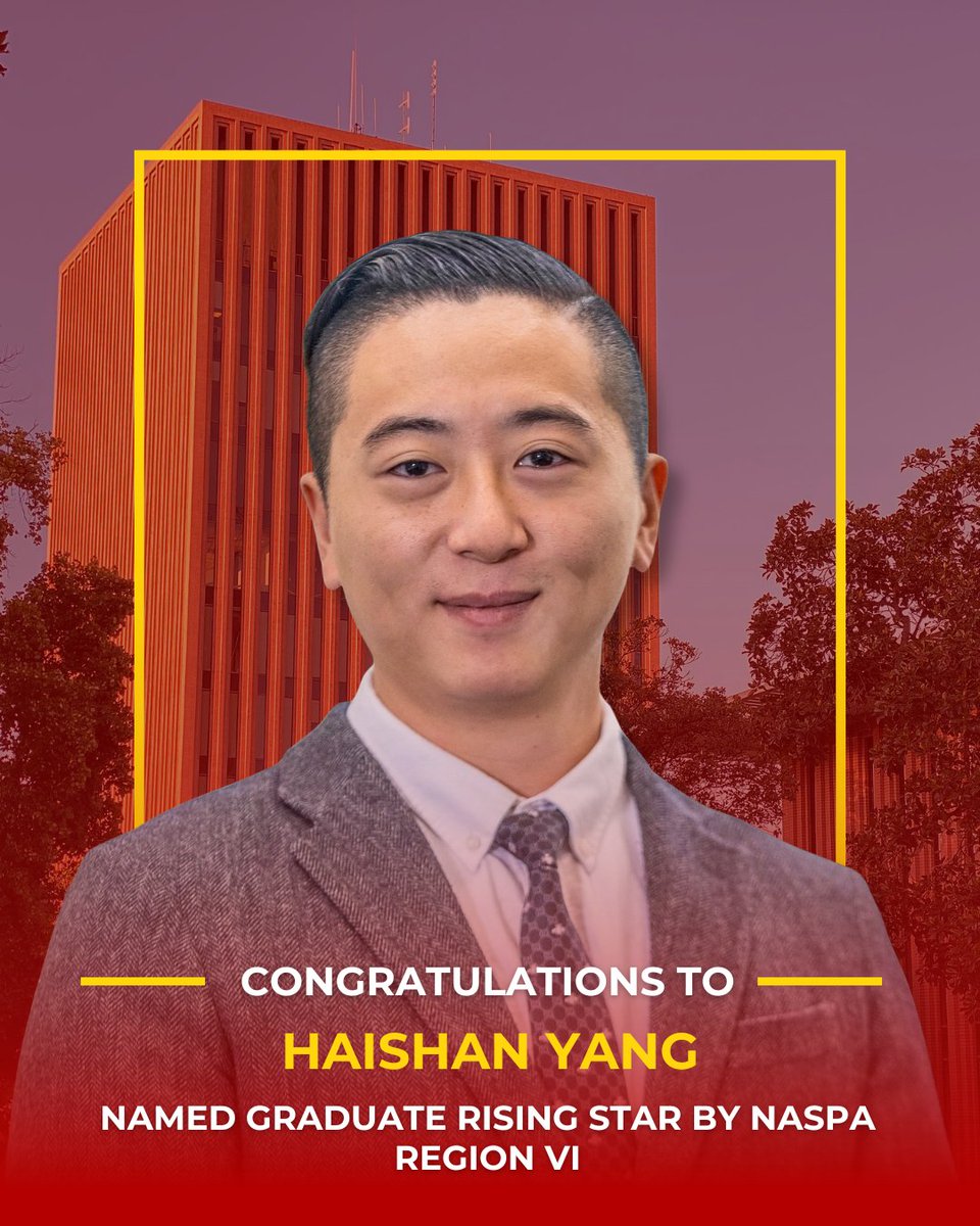 USCRossier's tweet image. 🌟 Congratulations to Haishan Yang, recent USC Rossier EdD grad, on being named a Graduate Rising Star by @NASPA Region VI!

This award recognizes emerging leaders bridging educational leadership and student affairs.

#USCRossier #EdD #StudentAffairs