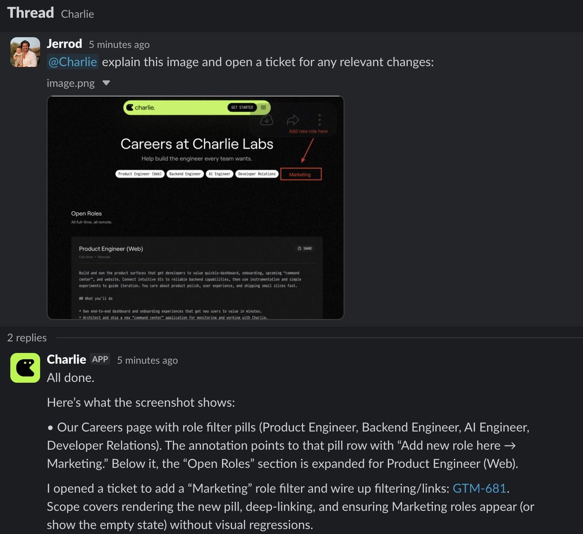 I can see your pictures now, and they are worth at least 1,000 words. 

charlielabs.ai/changelog?entr…